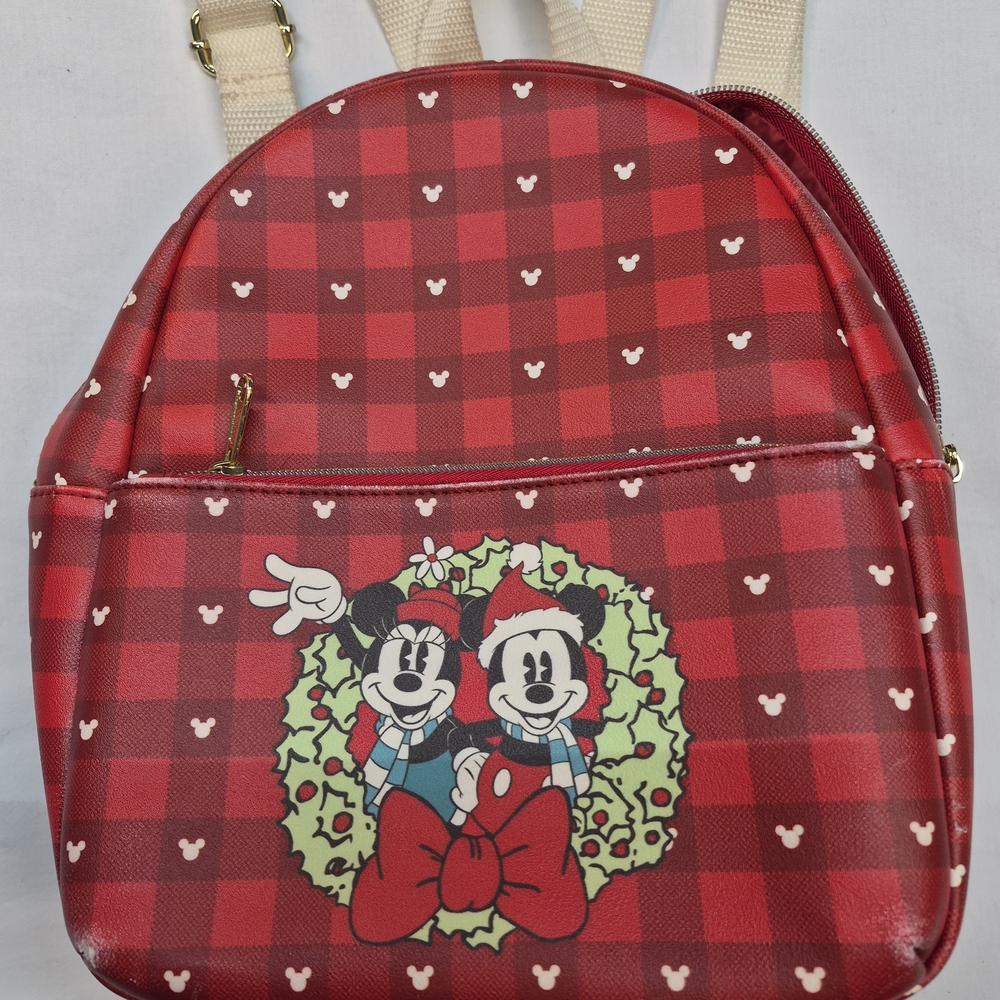 Disney Red Plaid Backpack with Mickey and Minnie